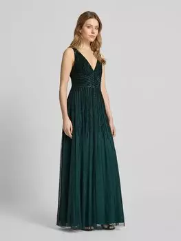 Вечернее платье с глубоким V-образным вырезом LACE & BEADS, темно-зеленый
