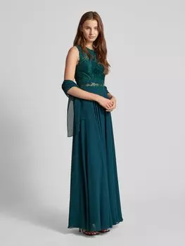 Вечернее платье с кружевом крючком Mascara, изумрудный