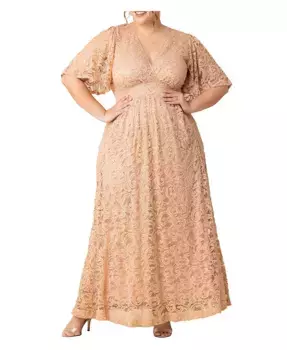 Вечернее платье с люрексом и кружевом Plus Size Luminous Sequin с карманами Kiyonna, коричневый/бежевый