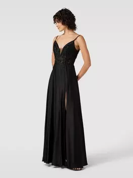 Вечернее платье с отделкой декоративным камнем Luxuar, черный