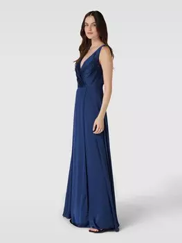 Вечернее платье с V-образным вырезом Luxuar, темно-синий