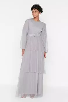Вечернее платье - Серое - Макси Trendyol Modest, серый