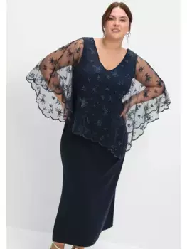 Вечернее платье Sheego "Большие размеры", многослойное, с сеткой и кружевом, синий