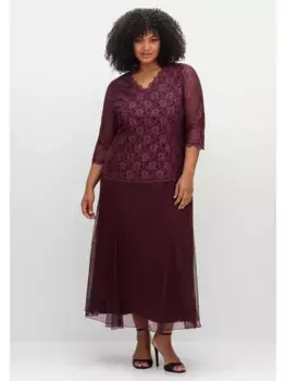 Вечернее платье Sheego "Большие размеры" с кружевным верхом и шифоновой юбкой, цвет Aubergine