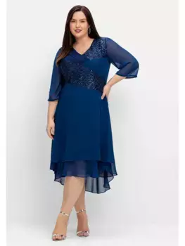 Вечернее платье Sheego "больших размеров", с запахом, с пайетками, синий