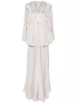 Вечерний комплект из топа и юбки с вышивкой Dina Melwani, серый