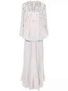 Вечерний комплект из топа и юбки с вышивкой Dina Melwani, серый