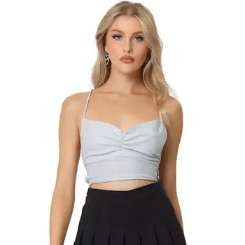 Вечерняя майка для женщин, блестящие топы без рукавов со складками спереди и перекрестными бретелями ALLEGRA K, белый