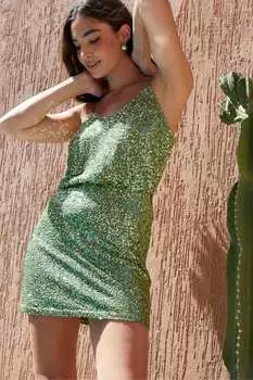 Вечерняя мини-юбка А-силуэта с пайетками Threadbare, зеленый