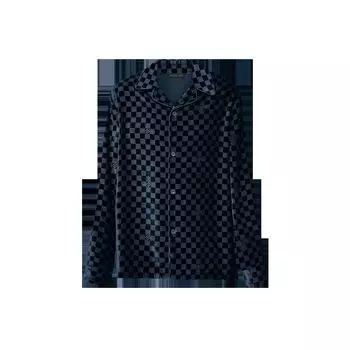 Вечерняя рубашка из смесового шелка и бархата с длинными рукавами Louis Vuitton, синий
