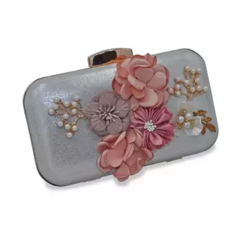 Вечерняя сумка Tax "жемчуг, стеклянные камни с цветочным декором" Steuer, серебристый