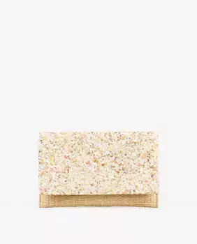Вечерняя сумочка-конверт из рафии со стразами натурального цвета PACOMARTINEZ, натуральный