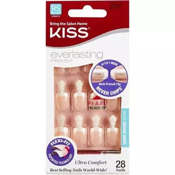 Вечные настоящие короткие французские ногти жемчужно-белого цвета на кончиках, Kiss