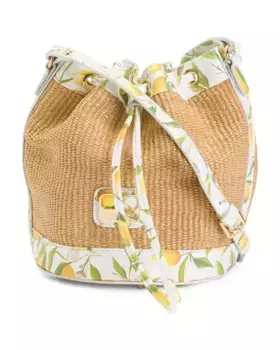 Ведро из рафии с кожаной отделкой Made In Italy Valentina, цвет Lemon