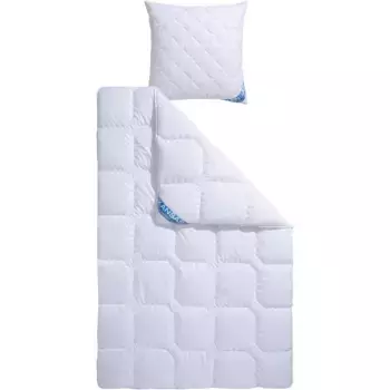 Веерное одеяло из микрофибры + подушка «Канзас, комплект из 2-х предметов с подушкой 80х80 см», (экономный комплект), пуховое одеяло 135х200 см, 155х220 см на лето или зиму Fan, белый