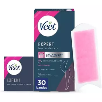 Veet Expert Холодные восковые полоски для удаления волос с ног и тела с маслом ши, 30 полосок