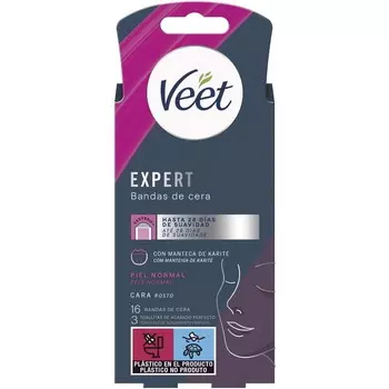 Veet, Полоски для депиляции лица с маслом ши для нормальной кожи, 16 шт
