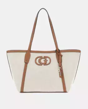Веганская кожаная и холщовая сумка-тоут Guess, цвет Crema