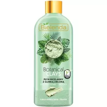 Веганская мицеллярная жидкость для снятия макияжа с зеленой глиной Botanical Clays для комбинированной и жирной кожи, 500 мл, Bielenda