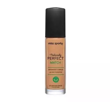 Веганская увлажняющая основа Naturally Perfect Match 210 Golden Beige 30 мл, Miss Sporty