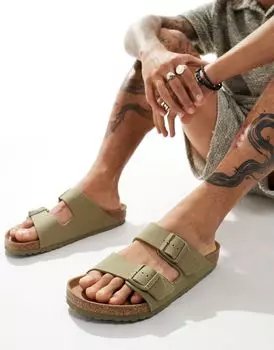 Веганские сандалии Birkenstock Arizona из парусины цвета хаки