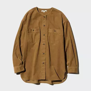 Вельветовая длинная куртка-рубашка Uniqlo женская, 36 коричневый