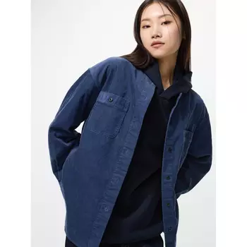 Вельветовая длинная куртка-рубашка Uniqlo женская, 66 синий