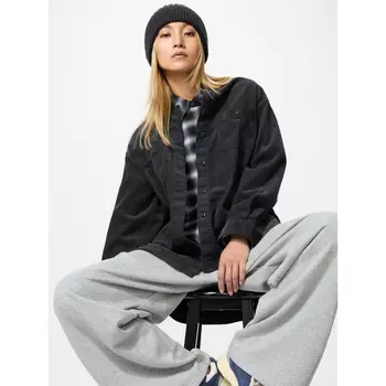 Вельветовая длинная куртка-рубашка Uniqlo женская, 08 темно-серый