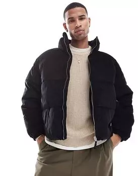 Вельветовая куртка-пуховик черного цвета Bershka