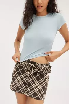 Вельветовая мини юбка с поясом Monki, коричневый