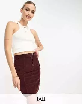 Вельветовая мини-юбка трапециевидного силуэта с карманами DTT Tall Edith шоколадно-коричневого цвета Don't Think Twice