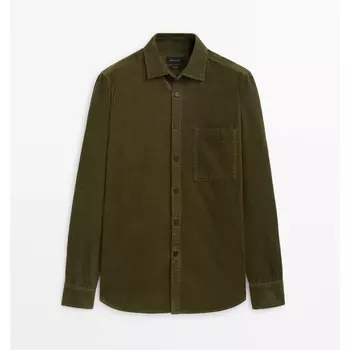 Вельветовая рубашка Massimo Dutti Relaxed with Pocket, темно-зеленый