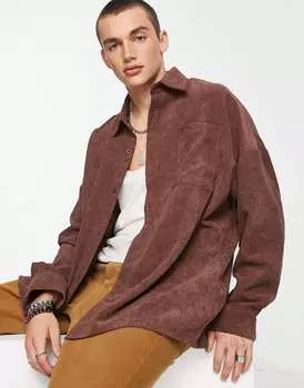 Вельветовая рубашка оверсайз шоколадного цвета COLLUSION