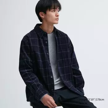 Вельветовая рубашка оверсайз в клетку Uniqlo, темно-синий