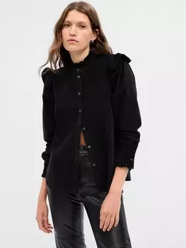 Вельветовая рубашка с рюшами Gap, черный