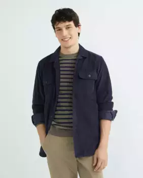 Вельветовая рубашка с заплатками на локтях Faonnable, темно-синий