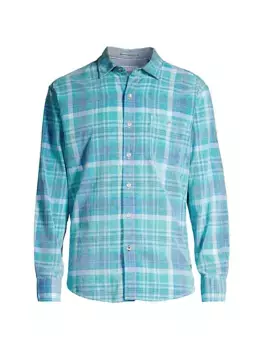 Вельветовая рубашка в клетку Coastline Tommy Bahama, цвет cabo teal