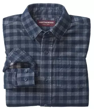 Вельветовая рубашка в клетку с длинными рукавами и принтом в клетку для маленьких/больших мальчиков Johnston & Murphy 4–16 лет, синий