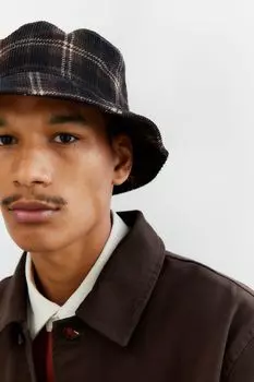 Вельветовая рыбацкая шапка H&amp;M, темно-коричневый/клетка