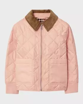 Вельветовая стеганая куртка с воротником Otis для девочек Burberry, цвет Coral Rose