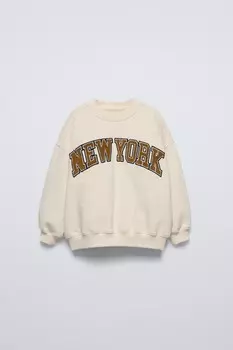 Вельветовая толстовка с лозунгом ZARA, экрю