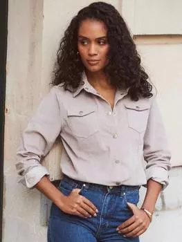 Вельветовая удлиненная рубашка свободного покроя Sosandar, серо-коричневый