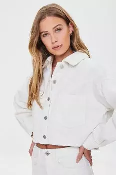 Вельветовая укороченная куртка с потертостями Forever 21, кремовый