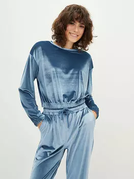 Вельветовая Женская толстовка с круглым вырезом и длинными рукавами LCW Casual