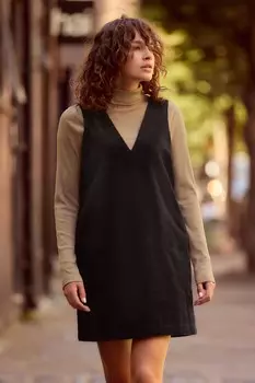 Вельветовое мини платье с короткими рукавами Next, черный