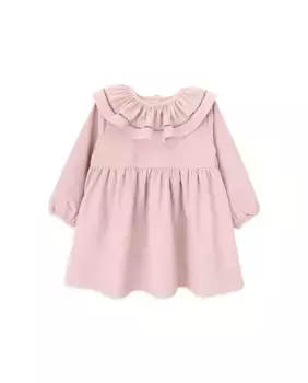 Вельветовое платье для девочки с рюшами на воротнике KNOT, розовый