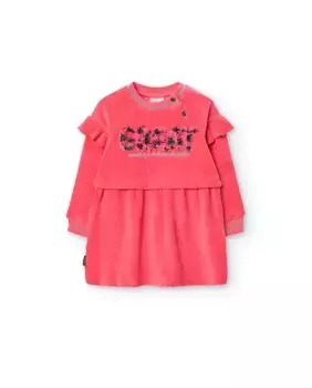 Вельветовое платье для девочки с рюшами и рисунком спереди Boboli, розовый