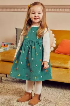 Вельветовое платье JoJo Maman Bb с вышитым фруктово-цветочным мотивом Jojo Maman Bb, зеленый