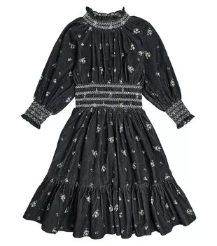 Вельветовое платье Kara со сборками и цветочным принтом C'era una volta, черный
