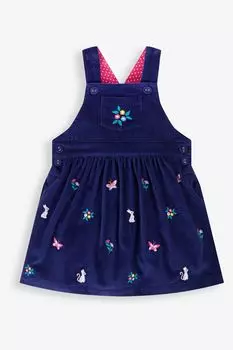 Вельветовое платье на подтяжках JoJo Maman Bb Mouse с цветочной вышивкой Jojo Maman Bb, синий